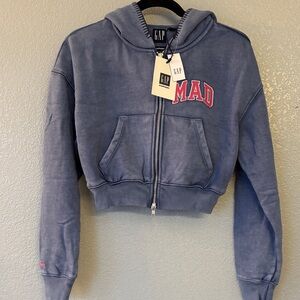 Madhappy Blue Cropped Hoodie with Red Lettering